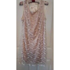 Vint. 70s Shana K Large Cottage Core Lined Pink /Mesh Embroidered Midi Dress.B28